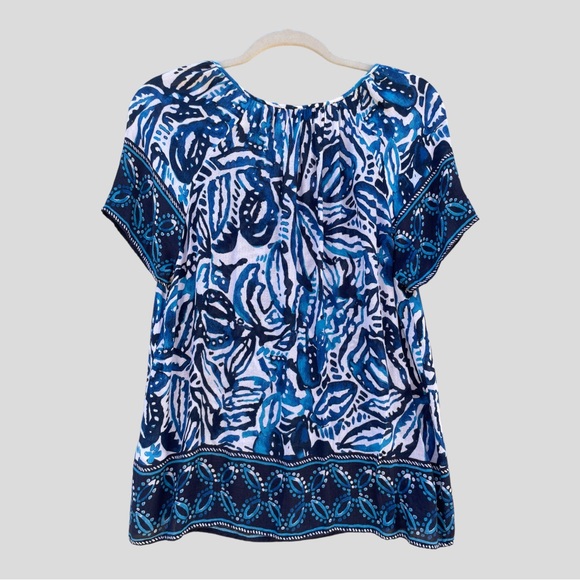 Lucky Brand Flowy Winter Blue & White Peasant-Style Top Size M - Picture 2 of 6